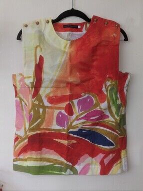 Harvey Faircloth 100% Cotton Colorful Bold Funky Floral Tank Top Size 6/Small